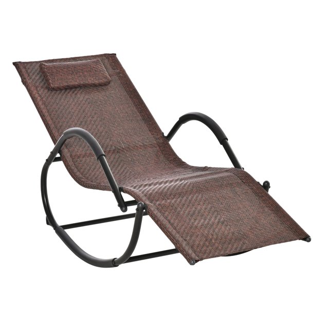 Outsunny Zero Gravity Rocking Lounge Chair, Patio Rocker w/ Removable Pillow, Recliner Seat for Indoor & Outdoor, Breathable Texteline, Brown