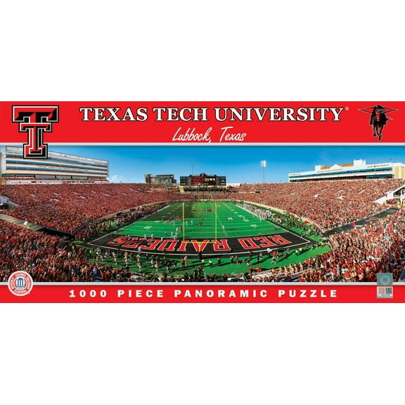 MasterPieces - 1000 Piece Jigsaw Puzzle, NCAA Texas Tech Red Raiders, Panoramic Football Stadium View, Fun for Adults and Family, 13"x39