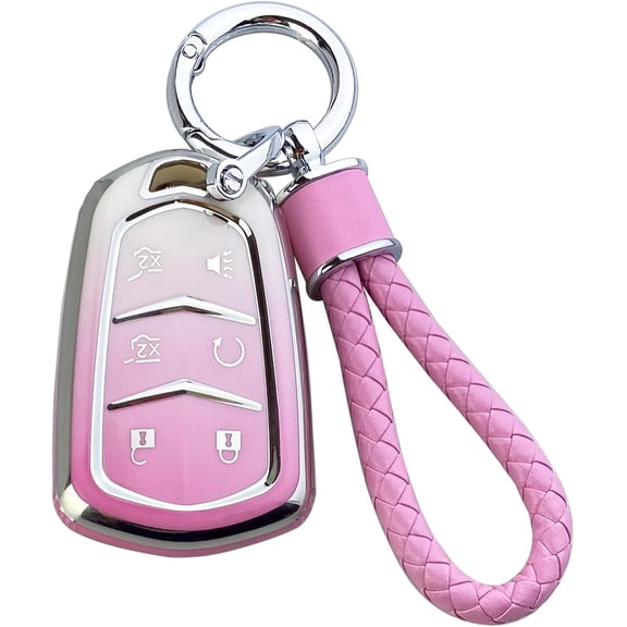 Key Fob Cover Compatible with Cadillac Escalade ESV CTS XTS ATS STS XT4 XT5 CT6 SRX 5 Button TPU Keychain Case Holder Protector,Pink