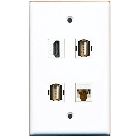 RiteAV - 1 Port HDMI 2 Port USB A-A 1 Port Cat6 Ethernet White Wall Plate