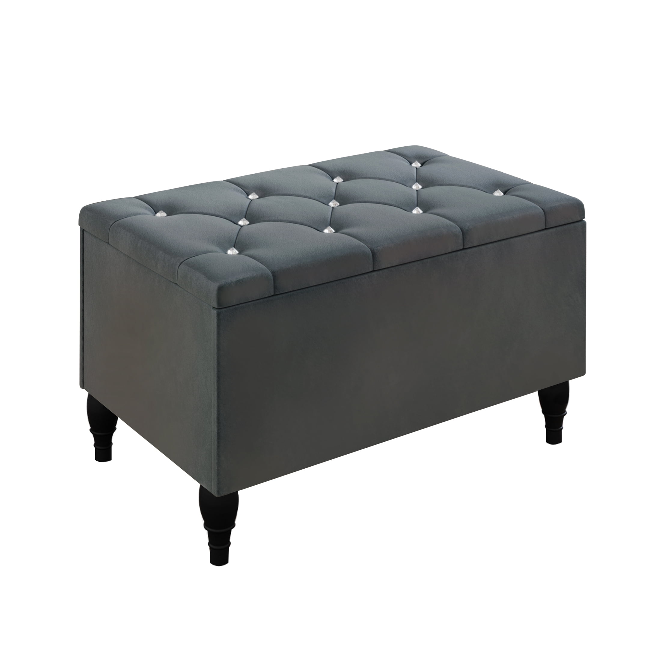 Castle Place Button Tufted Wingback Velvet Upholstered Bed with Storage Bench, Light Grey, King