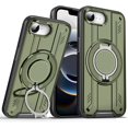 thumbnail image 1 of KOMI Magnetic Case for iPhone 16E / iPhone SE4, Rotatable Ring Holder Stand Phone Cover Heavy Duty Drop Protection Shell Green, 1 of 5