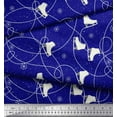 thumbnail image 2 of Soimoi Blue Heavy Satin Fabric Snow Flake & Ice Skates Travel Print Fabric by Yard 54 Inch Wide, 2 of 3