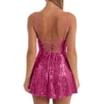 thumbnail image 5 of Women's Party Dress Club Dress Sleeveless Square Neck Adjustable Straps Bow Tie A Line Sequin Dress for Cocktail Banquet,Hot Pink,L, 5 of 5