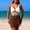 #066-Coffee, variant on Women's Two-Tone Active Surf Set - Padded Bralette Top with Gold Flower & High-Waisted Wrap Skirt