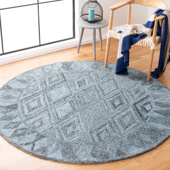 SAFAVIEH Abstract Keigh Geometric Area Rug, Blue/Black, 6' x 6' Round