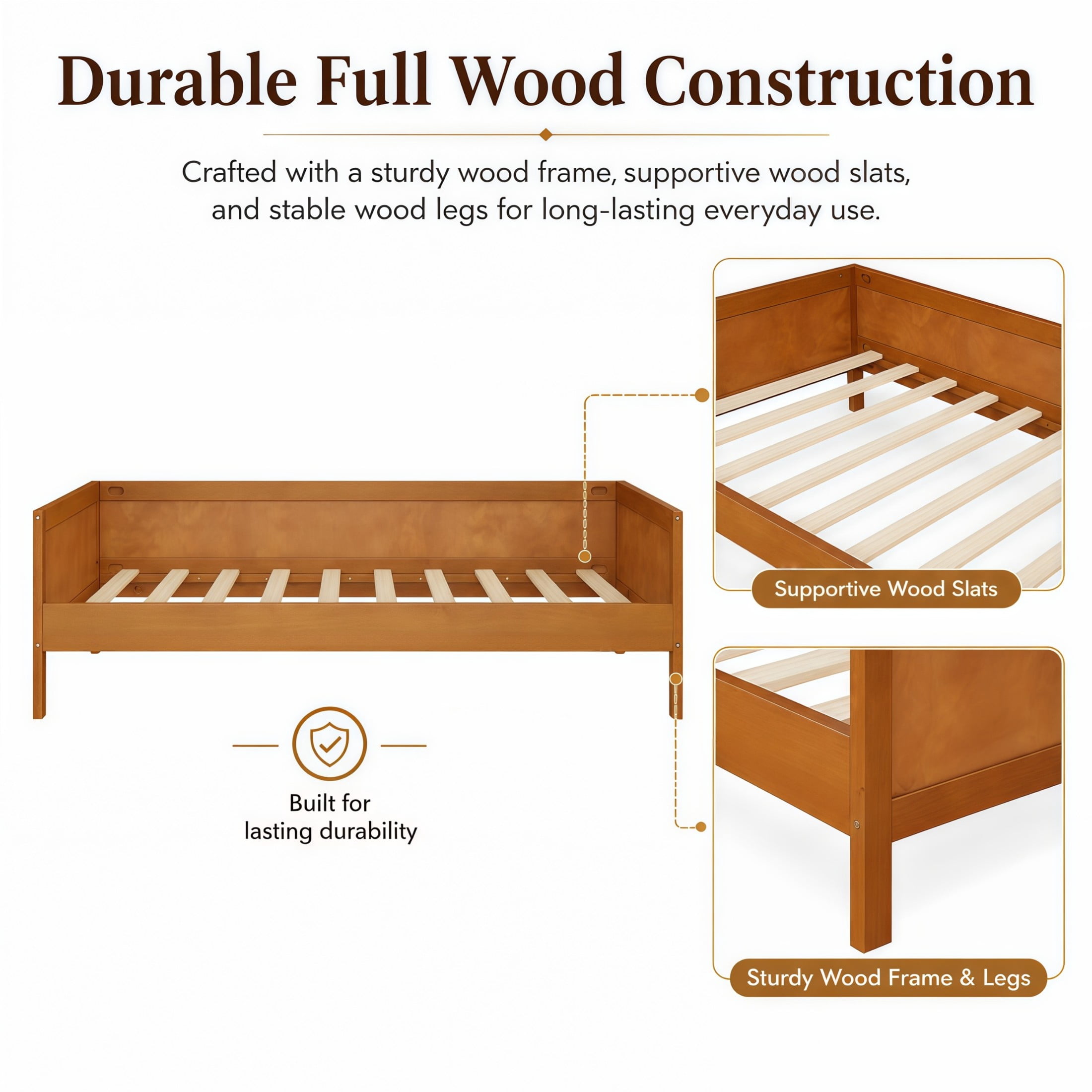 GDF Studio Onus Twin Size Wood Daybed with Slat Support, Space-Saving Sofa Bed for Bedroom & Guest Room, Walnut