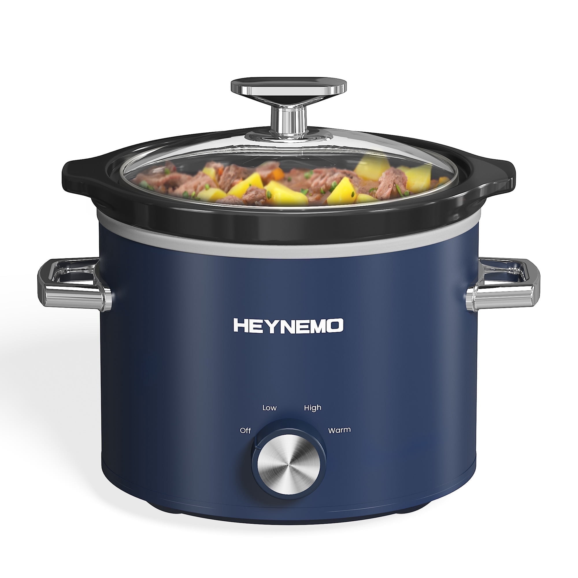 Sunvivi 2 Quart Slow Cooker With Removable Ceramic Pot and 3 Heating Settings, Stainless Steel, Blue