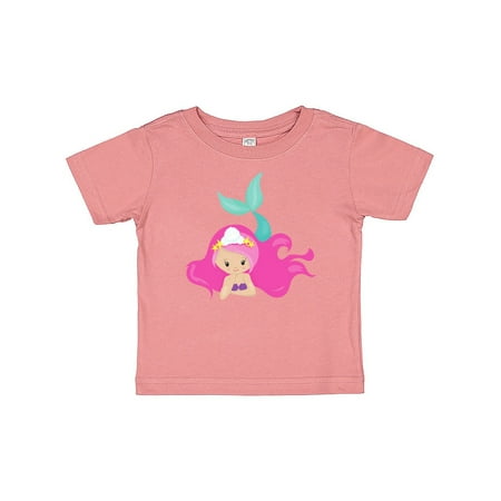 

Inktastic Cute Mermaid Pink Hair Green Tail Gift Baby Girl T-Shirt