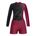 thumbnail image 3 of TiaoBug Kids Girls Skating Workout Outfits Rhinestone Color Block Gymnastics Leotards And Shorts Dance Costume Burgundy 8, 3 of 7