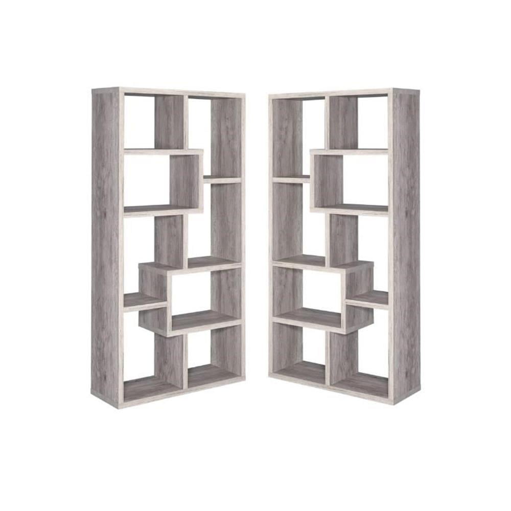 Home Square 2 Piece Asymmetrical Driftwood Bookcase Set in Gray