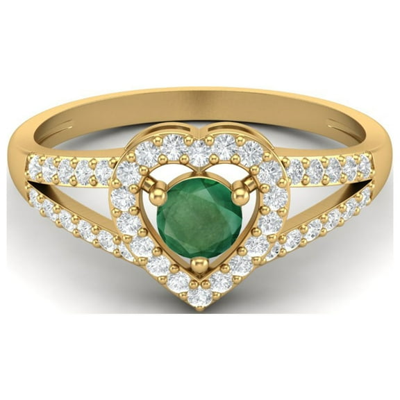 1.05 Cts Round Emerald Heart Shape 925 Sterling Silver Gold Vermeil Split Shank Mother's Day Gift Ring