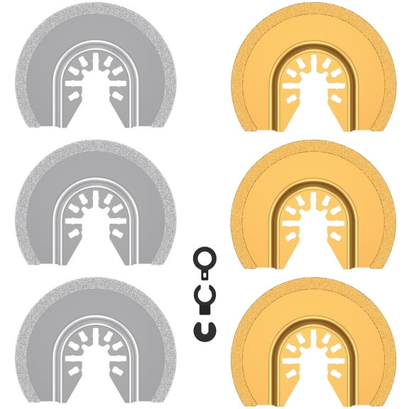 Grusce 6Pcs Oscillating Saw Blades Set Semicircular Diamond Saw Blade Hard Alloy Multitool Grout Removal Saw Blades Quick Release Oscillating Tool Blades for Grout Removal