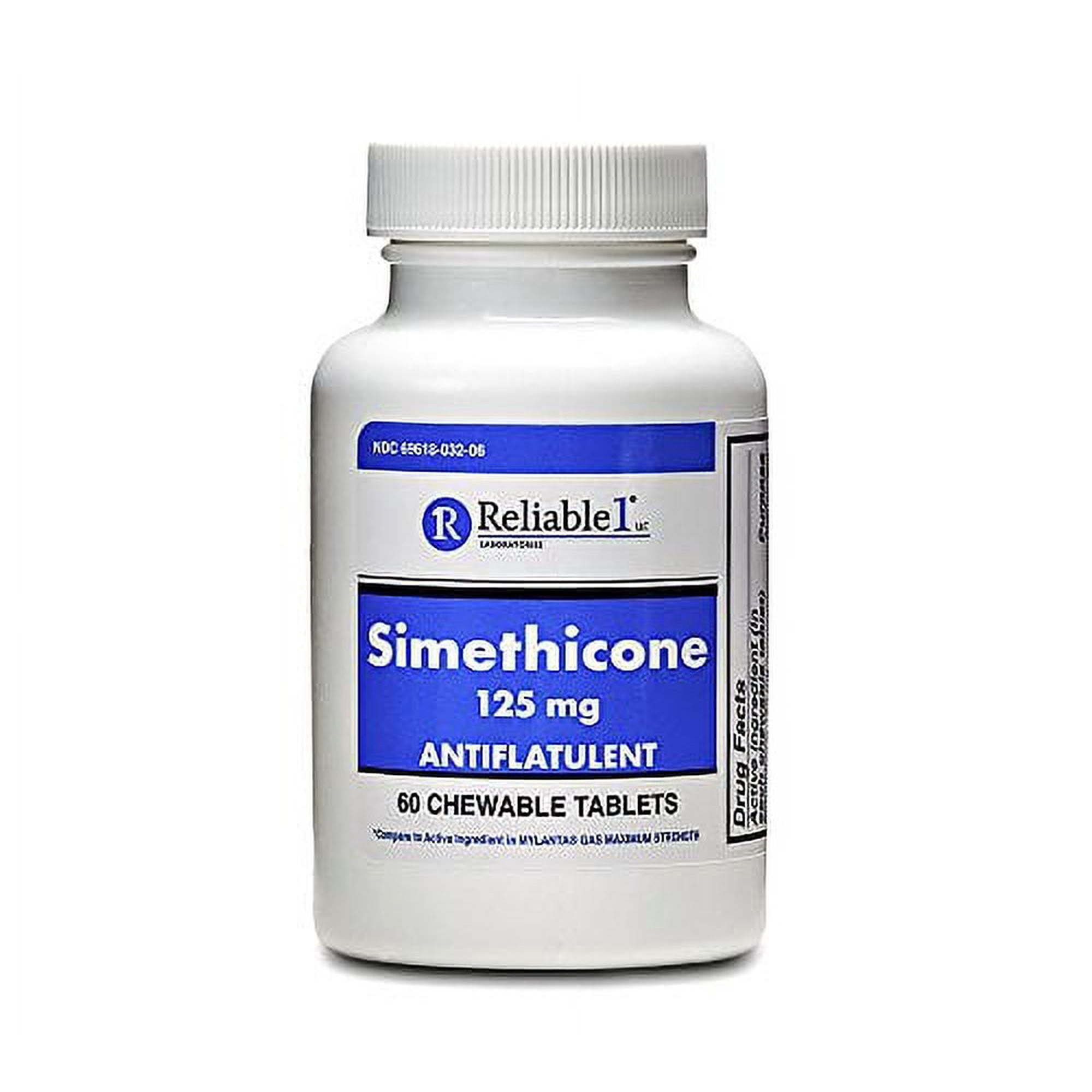 Reliable 1 Laboratories Simethicone 125mg Antiflatulent 60 Chew Tab, 5-Pack