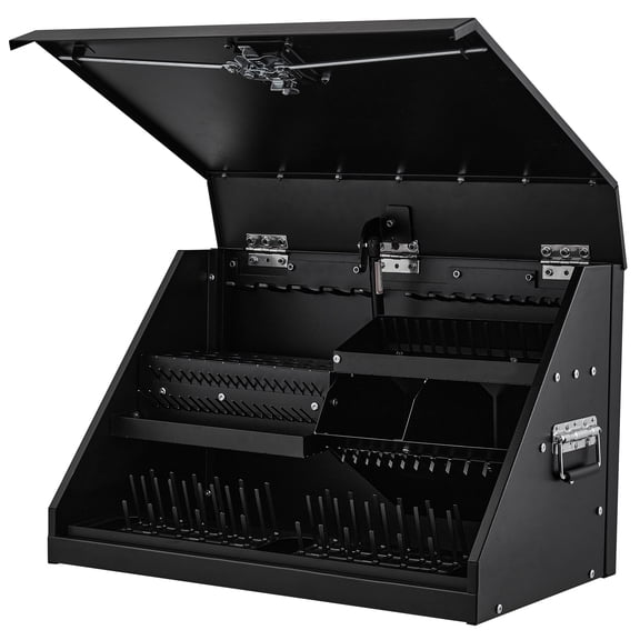 HOMREST 26in Portable Triangle Toolbox, Heavy Duty Steel Tool Box,Truck Toolbox with Weather-Resistant Finish, Lockable Latches & Carry Handle for Garage and Workshop(BLACK)
