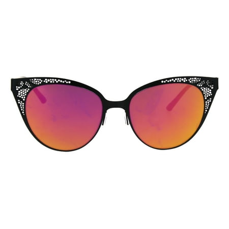 Color Mirror Die Cut Metal Mesh Lace Jewel Cat Eye Fashion Gothic Sunglasses Black Fuchsia