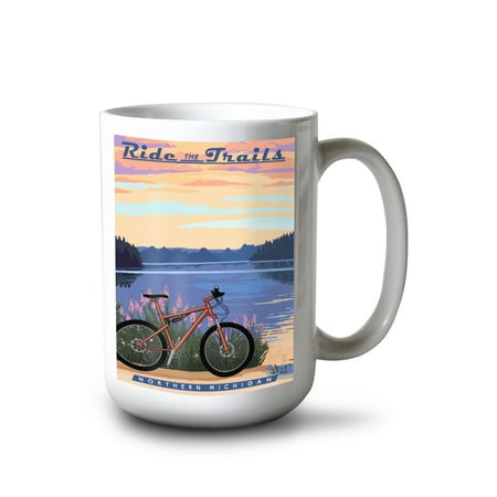 

15 fl oz Ceramic Mug Northern Michigan Bike and Lake Ride the Trails Dishwasher & Microwave Safe