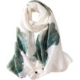 thumbnail image 1 of ZHAOCHENG Bufanda de seda con flores para mujer, bufanda de seda para mujer, flor verde, abrigo de moda simple, color de piel brillante, bufanda de satén con flores, regalo de lujo para mujeres y niña, 1 of 5