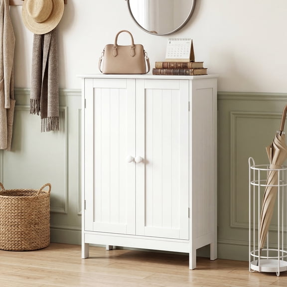 Giantex Bathroom Floor Cabinet, Wooden Freestanding Storage Cabinet with Double Doors, Suitable for Bathroom, Living Room, Bedroom, Entryway