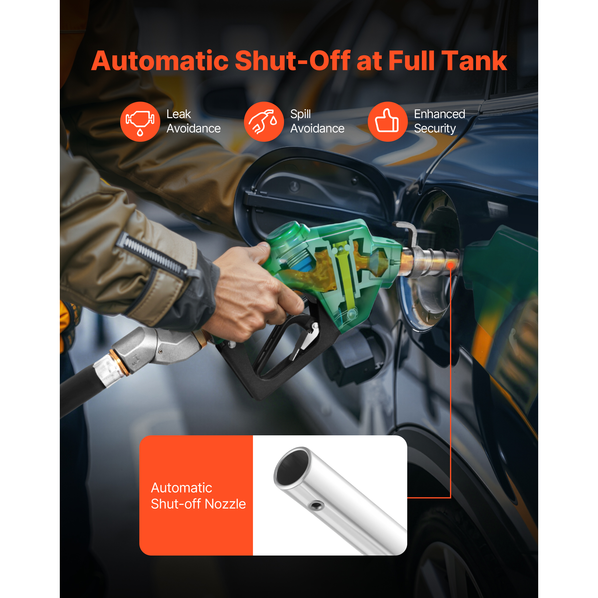 KFFKFF 1-Inch NPT Automatic Fuel Nozzle with Auto Shut-Off, 21.6 GPM Max Flow Rate, 3-Speed Trigger Lock, and 1-3/16 Inch Spout for Gasoline, Diesel, and Kerosene, Green