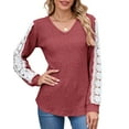 thumbnail image 3 of UVN Long Sleeve Shirts for Women Fall V Neck Lace Blouses Casual Dressy Tunic Pullover Sweaters Tops, 3 of 8