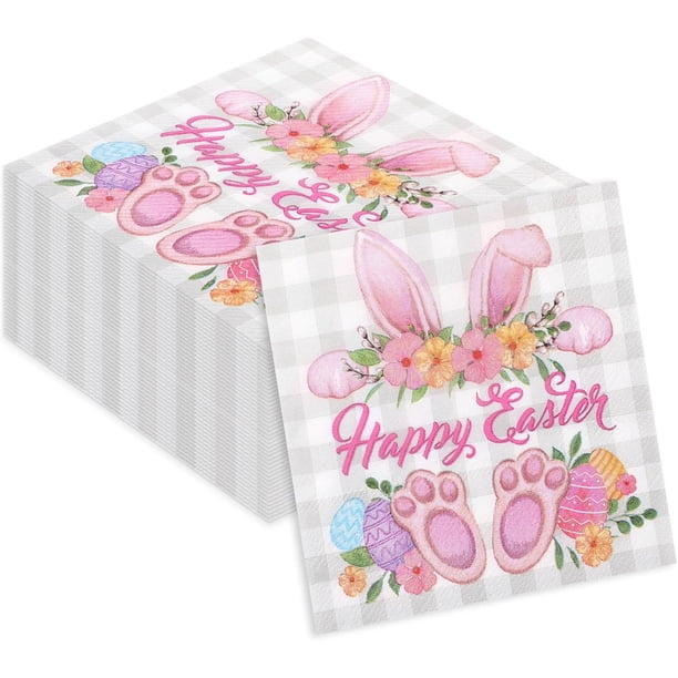 Servilletas de Papel de Pascua Servilletas de Cóctel Servilletas Desechables de Conejito de Pascua Servilletas de Cena de Almuerzo Florales de Conejo para Suministros de Fiesta Primavera