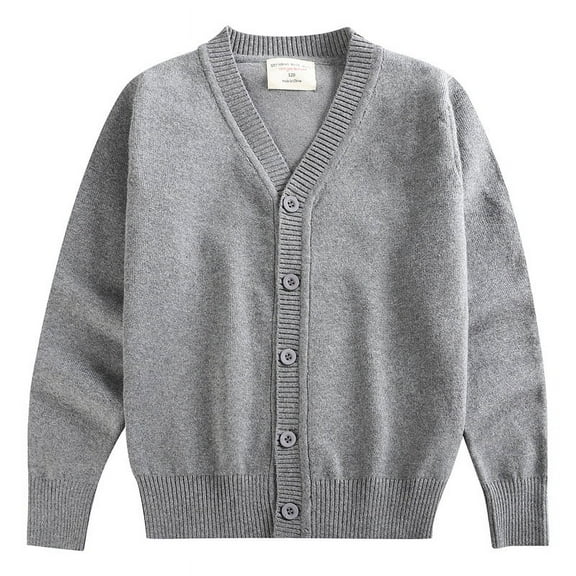 Kids' V-Neck Knitted Cardigan Long Sleeve Cotton Sweater for Boys and Girls