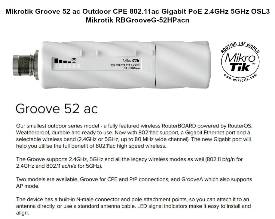 Mikrotik Groove 52 ac Outdoor CPE 802.11ac Gigabit PoE 2.4GHz 5GHz 5W OSL3