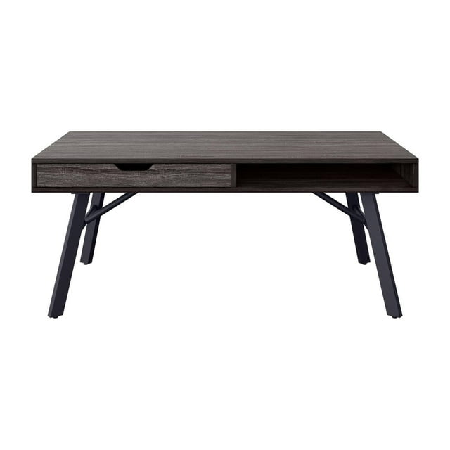 CorLiving Auston Engineered Wood and Steel Indoor Coffee Table with 1 Drawer and Cubby, Dark Grey