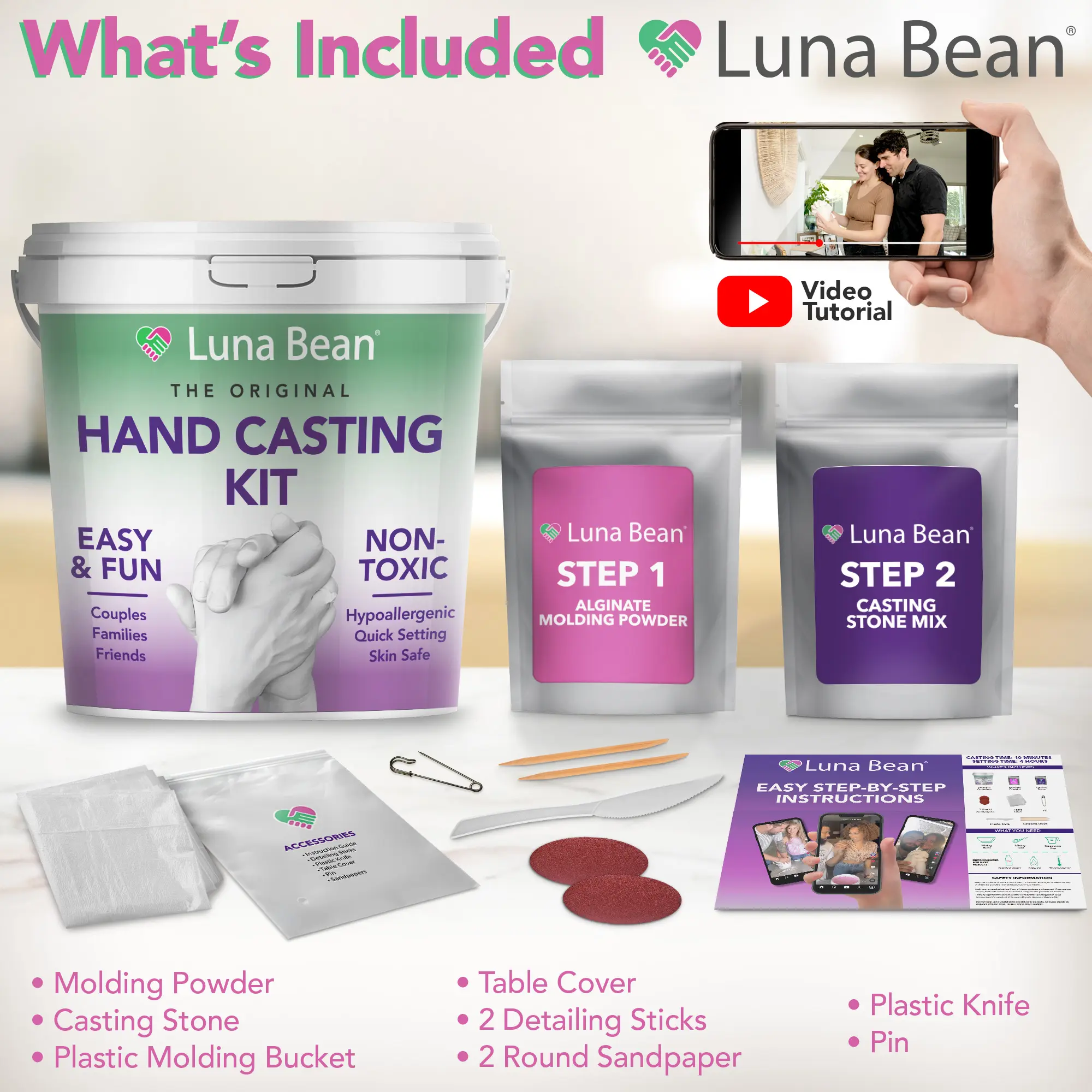 Original Hand Casting Kit – Couples Keepsake, Family Keepsake, & Anniversary Gift for Her