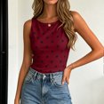 thumbnail image 2 of idosla Women Polka Dot Tank Tops Sleeveless Crew Neck Print Basic Casual Slim Fit T Shirt Y2k Trendy Going Out Top (Wine, L), 2 of 6