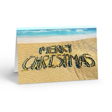 Merry Christmas Blank Beach Note Cards - 10 Note Cards and Envelopes - 14396