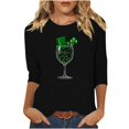 thumbnail image 3 of Yxbdin Womens St Patricks Day T Shirts 3/4 Sleeve Hat Wine Glass Graphic Tees Holiday Crew Neck Shirt Irish Shamrock Tops Black L, 3 of 8