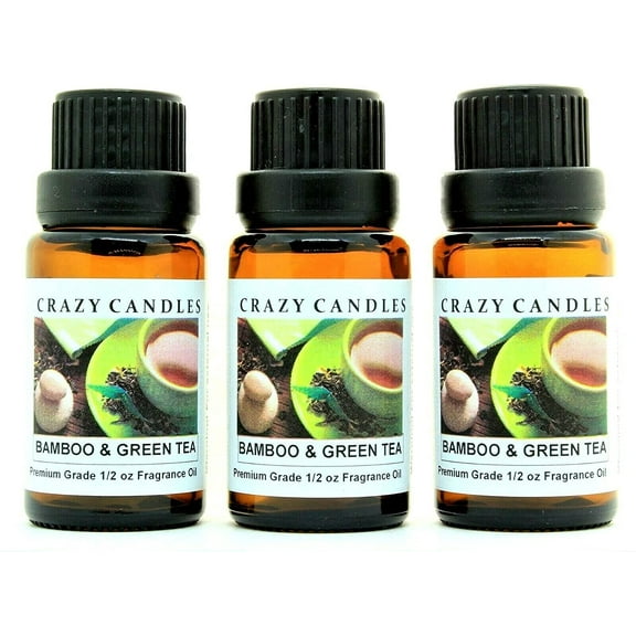 Crazy Candles Bamboo & Green Tea: 3 Bottles 1/2 Fl Oz Each (15ml) Premium Grade Scented Fragrance Oil