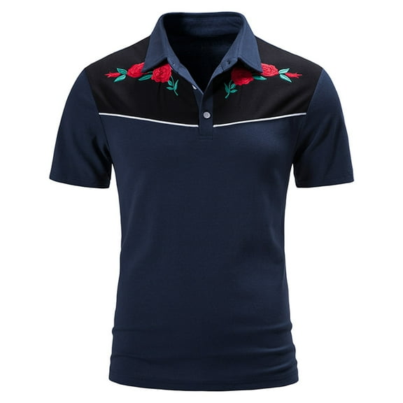 TOWED22 Men's Polo Shirts,Men’s Short Sleeve Polo Shirt Casual Slim Fit Shirts Contrast Color Patchwork T Shirts Cotton Tops Navy,XXL