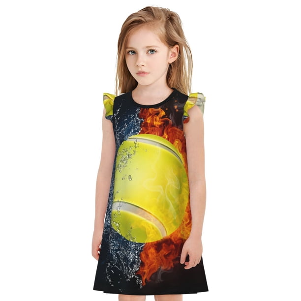 Balery Tennis Ball In Fire And Water Camisón de princesa para niñas, pijama de algodón con mangas abullonadas, suave y bonito.-XX-Large
