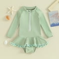 thumbnail image 2 of Bagilaanoe Toddler Baby Girl One-Piece Swimsuit Long Sleeve Zipper Rashguard Swimwear 1T 2T 3T 4T 5T 6T Kids Ruffle Bathing Suit, 2 of 8