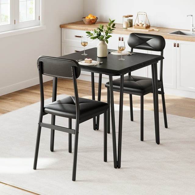 EastVita 【Dining Table for 2】Small Square Kitchen Dinner Table Set,Space Saving Wood Modern Dinette With Upholstered Chairs,Black