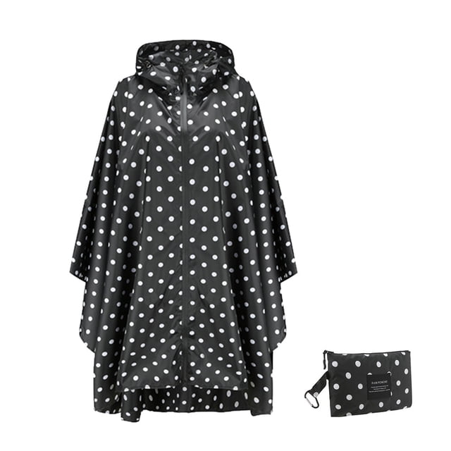 Advancent Mujeres Hombres Capa de lluvia Cremallera frontal Transpirable Poliéster Ropa impermeable Camping Viajar Capa impermeable portátil Paraguas de lluvia Punto negro