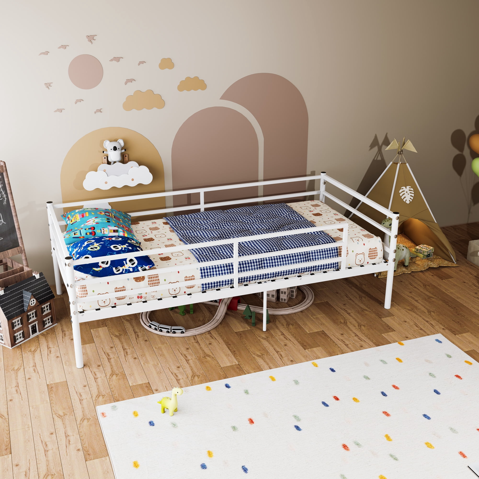 Leumius Twin Metal Bed Frame,Heavy Duty Metal Platform,No Box Spring Needed,Easy Assembly,White
