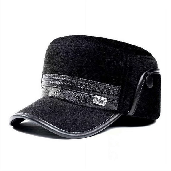 Men's Faux Fur Ushanka Winter Earflap Hat, Warm Outdoor Black Cap