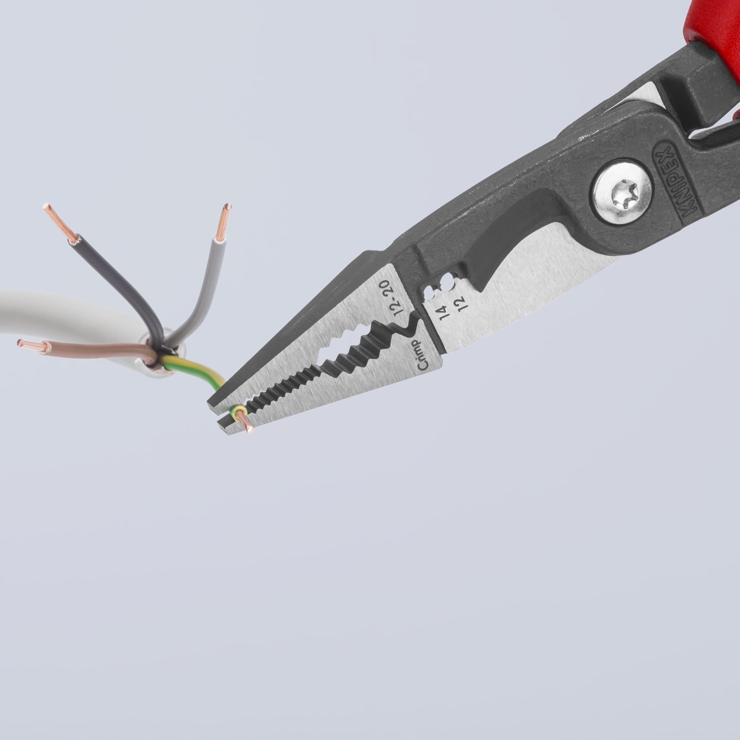 Knipex Tools 13 82 8, 6 in 1 Electrical Installation Pliers with Comfort Grip Handle, Red and Blue CA2