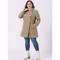 thumbnail image 3 of DARING DIVA Women's Plus Size Turn Down Collar Double Breasted A Line Coat 2X Light Brown, 3 of 6