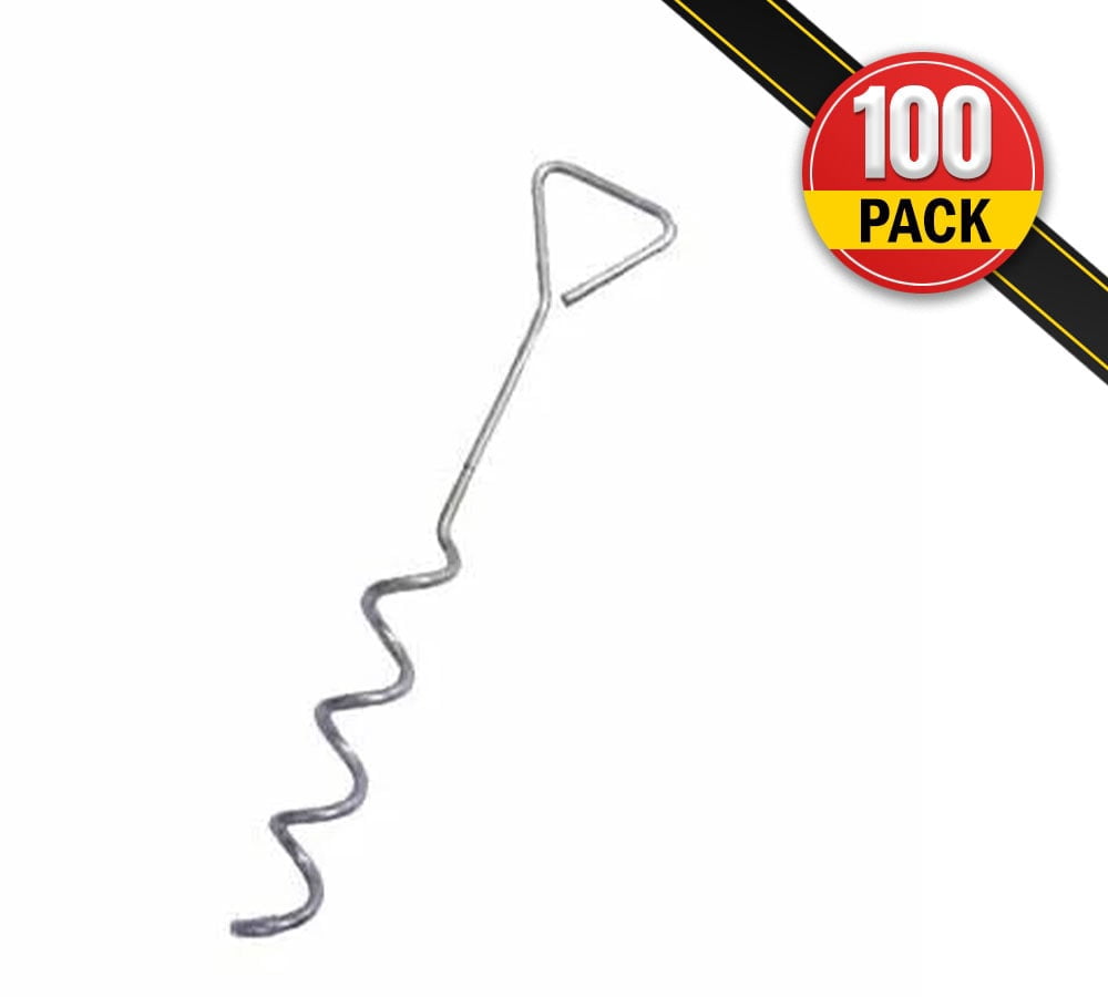 100 Pack Hay Tarp Spiral Anchor Pins 16" to Secure Hay Covers | Corkscrew Shape Trampoline Anchor, Tent Hold Downs, Galvanized Steel Ground Tie Down Stakes