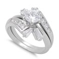 thumbnail image 1 of Fancy Round Prong Channel Cubic Zirconia Ring Set of 2 Sterling Silver 925, 1 of 3