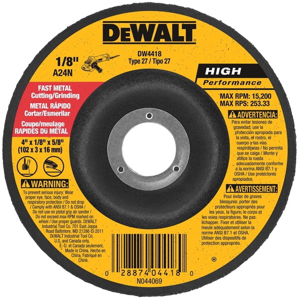 Disco de corte DEWALT de uso general 4 x 1/8 x 5/8 pulgadas