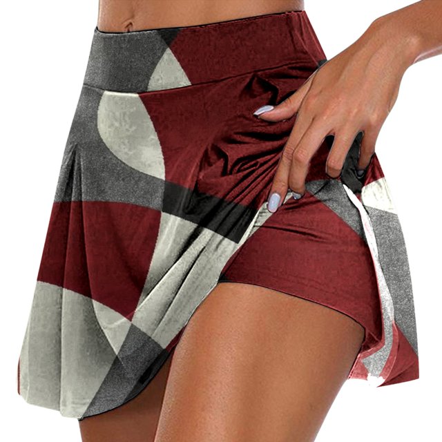 Fvwitlyh Jupes pour Femmes Jupe-Pantalon Décontractée Imprimée Géométrique Demi-Jupe Vin,P