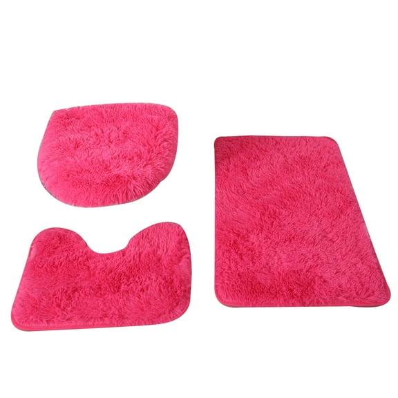 Hvmvliv Bathroom Mat Bathroom Rugs Sets 3 Piece Bath Rugs for Bathroom Non Slip Ultra Soft Water Absorbent Microfiber Bath Mat Set Machine Washable Thicken Plush Bath Mats for Bathroom Hot Pink