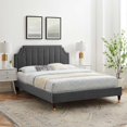 thumbnail image 2 of Platform Bed Frame, Queen Size, Velvet, Dark Grey Gray, Modern Contemporary Urban Design, Bedroom Master Guest Suite, 2 of 10