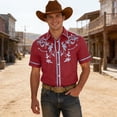 thumbnail image 2 of Qicasul Mens Western Cowboy Print Short Sleeve Shirt Casual Party Button Down Top,Red,SIZE:S, 2 of 4